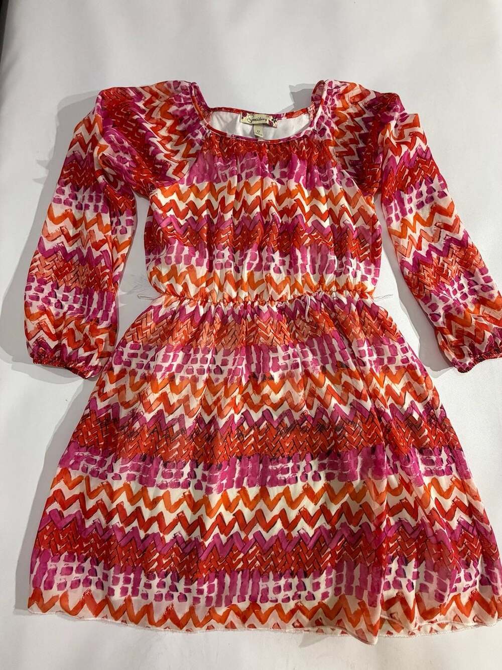 Speechless Girls Pink Orange Chevron Long Sleeve Chiffon Dress Size 12